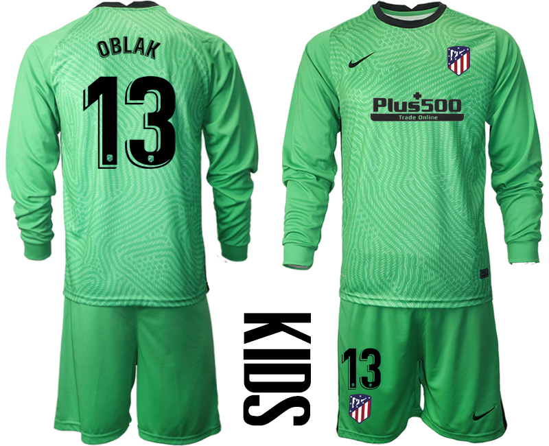 2021 Atletico Madrid green goalkeeper long sleeve youth #13 soccer jerseys
